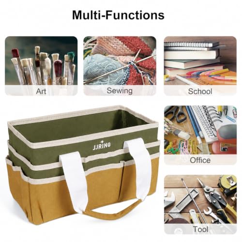 JJRING Craft Organizer Tote Bag Art Storage Caddy Dark Green and Brown - color: Dark Green&Brown, size: Small