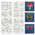 BENECREAT 4Sheets 20Pcs Wreath Bee and Mushroom Water Soluble Embroidery, 11.7x8.3inch Stick and Stitch Embroidery Paper Stabilizer Water Soluble Hand Sewing for Shirts, Coats, Bags - color: Wreath Bee and Mushroom