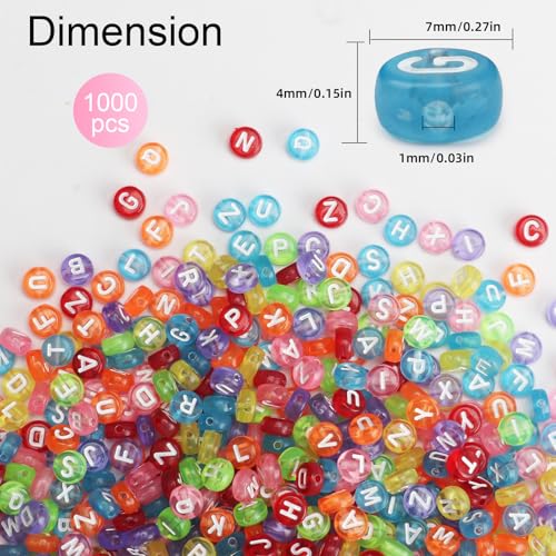 SUTOUG 1000PCS Colourful Clear Letter Beads, 4x7mm Round Alphabet Beads - color: T-Colorful