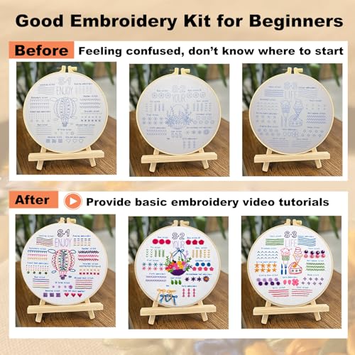 KLOSN 4 Sets Embroidery Kits for Beginners, Ribbon Embroidery Patterns & Easy Embroidery Stitches Kits, Needlepoint Kits for Adults, Beginners Embroidery Kits for Adult Include Video Tutorial
