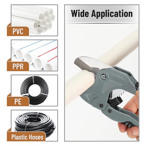 Bates- PVC Pipe Cutter, Cuts up to 1-5/8", Ratchet Pipe Cutter, PEX Cutting Tool for Cutting PEX, PVC, PPR Plastic Hoses and Plumbing Pipes, Silver - color: Silver