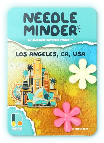 Awesome Pattern Studio Needle Minder Set - Los Angeles Magnetic Needle Minder + 2 Needle Threaders. Enamel Pin for Cross Stitch, Embroidery and Craft - size: Los Angeles Set #1