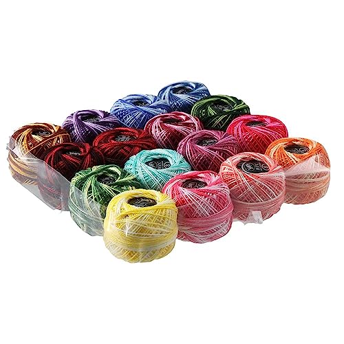 16 Rolls of Colorful Cotton Thread Ball Crochet Embroidery Rainbow Color Sewing Thread for Cross Stitch Crafts(Style 1) - color: Style 1