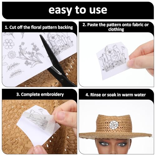 122 Pcs Embroidery Patterns Water Soluble Stick and Stitch Embroider Paper Wash Away Embroidery Stabilizers Tear Away Patterns Water Soluble Stabilizer for Hand Sewing Lover