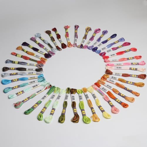 40 Skeins Variegated Mercerized Egyptian Cotton Rainbow Color for Embroidery Floss Cross Stitch Threads Friendship Bracelets Floss Craft Floss (40 Colors Set) - color: 40 colors set