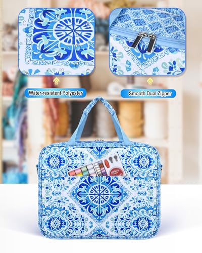 Sewing Supplies Organizer Bag with Removable Binder, Blue Floral - color: Blue