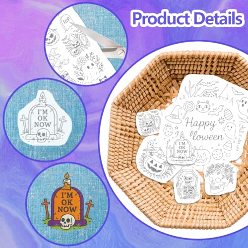 ORIGACH 4 Sheets Large Halloween Water Soluble Embroidery Stabilizers, Halloween Elements & Words Designs - Stick and Stitch Embroidery Paper Hand Sewing Stabilizers for Embroidery Beginners - color: Halloween Elements & Words
