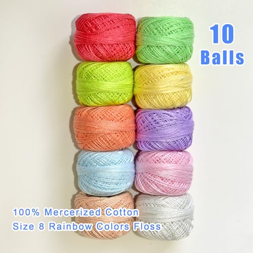 Crochet Thread 10 Balls Cardinal Size 8 for Crochet Hardanger Cross Stitch Needlepoint Hand Embroidery (Warm Color Series) - color: Warm Color Series