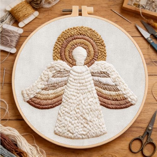 Myfelicity Embroidery kit,Adults Set,Nativity Scene Embroidery Hoop Art Set, Religious Christmas Theme, 3-Piece Collection with Angels and Manger Scene in White Embroidery Cloth - color: 60040-60041-60042