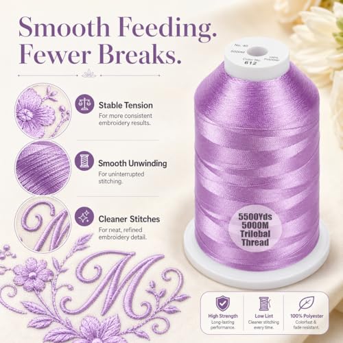 Simthread 5500Yds/5000M 40WT Polyester Embroidery Thread Lilac 612 - color: Lilac-612