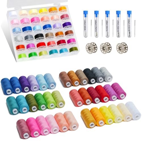 125 PCS Sewing Thread Assortment, 36 Colors 400yd Sewing Thread with Matched 36 Colors Bobbins, Plus 50 PCS Sewing Machine Needles for Home Sewing Machine