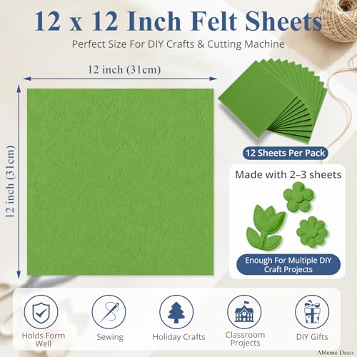 12" x 12" Felt Sheets for Crafts, 2mm Stiff Felt Fabric (12 Pcs), Moss Green - color: Moss Green