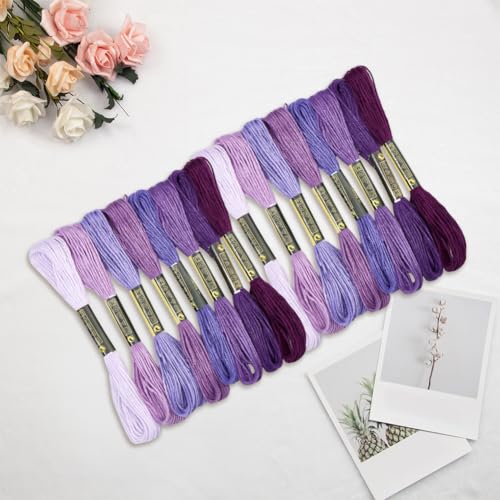 16 Skeins 131 Yards Embroidery Thread Friendship Bracelets String Cross Stitch Threads Cotton Floss Yarn DIY 6 Ply 1.2mm for Making Sewing Needlework Knitting Stitching Craft Supply Purple - color: Purple