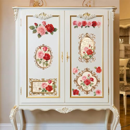 Peacoblue Vintage Rose Frame Rub On Transfers for Furniture Craft 6"x12" - style: Vintage Rose Frame
