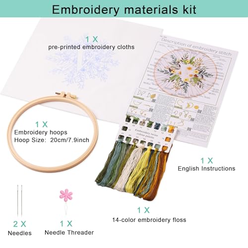 Harimau Letter Pattern V Embroidery Kit for Adult Beginners, Complete Starter Pack with 1 Hoop, Needles, Instruction Guide & Embroidery Stitch Video Tutorials - color: V