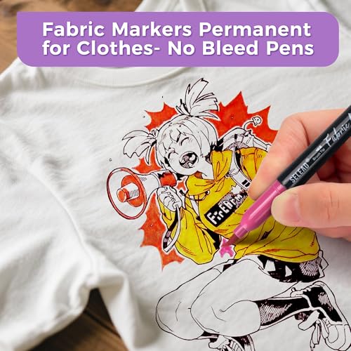 SELEAD 48 Fabric Markers Permanent for Clothes, Fine & Brush Tip Art Marker - size: 48 Count (Pack of 1)
