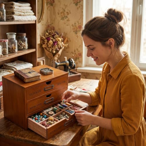 Wesiti Wooden Desk Organizer, 3 Drawers, Vintage Makeup Cabinet, Brown - color: Brown, size: 3 Drawers