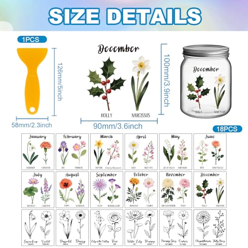 GLOBLELAND 18 Sheets Vintage Month Flowers Rub on Transfers Sticker for Crafts 3.9x3.6inch Wildflowers UV DTF Cup Wraps Decals Stickers Florals Leaves Transfer Decal for Glass Bottle Decors - style: Month Flowers