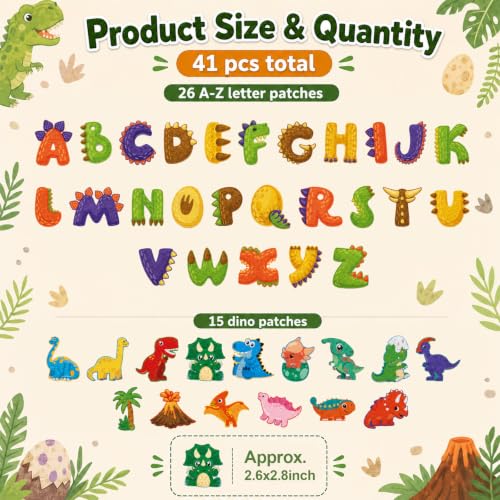 Cinrobiye 41 Pcs Dinosaur Patches Self Adhesive Cute Dino A to Z Alphabet Cute Animal Dinosaur Chenille Letter Patches Stick on for Costume Clothing Hats Bags Fabric DIY Crafts - style: Dinosaur