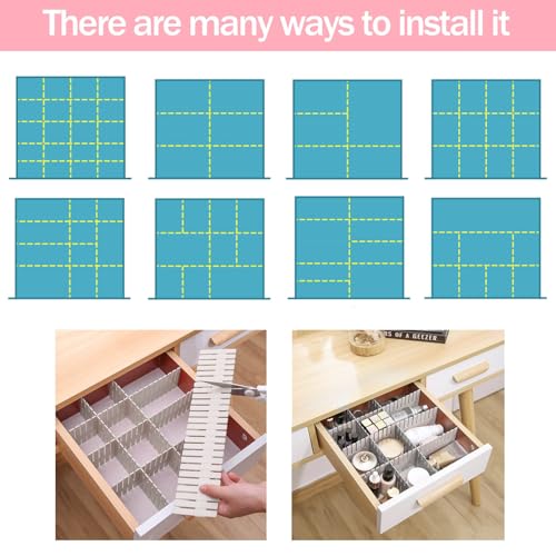acDesign 40Pcs Grid Drawer Dividers, Adjustable Drawer Organizer for Socks, Underwear, Lingerie, Makeup, Bedroom Office Kitchen Storage (White) - color: White
