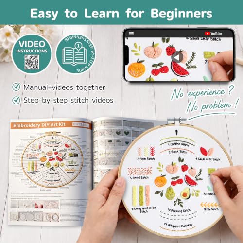 Meyocky Embroidery Kit for Beginners to Learn 31 Basic Stitches with Video - color: Multicolor