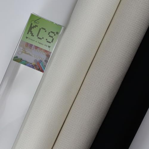 KCS 3 pc of 15" x 18"(38cmx45cm) Counted Cross Stitch Cotton Aida Cloth Needlework Rolled Fabric Box,18CT,Antique White+Pearl Grey+Black - color: Antique White+pearl Grey+black, size: 18CT
