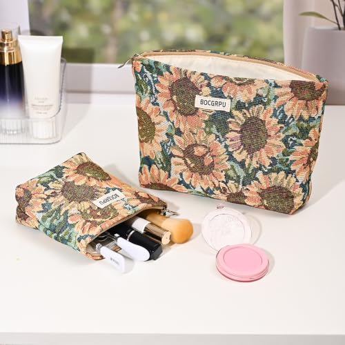 Large Storage Capacity Toiletry Bag Oil Painting Sunflower Make up Pouch - color: Sunflower Oil Painting
