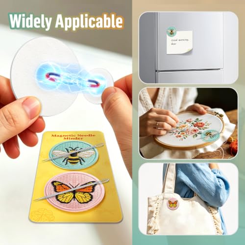 DELLAN 2-Pack Magnetic Needle Minder for Cross Stitch & Embroidery - color: Bee&Butterfly