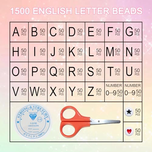 Amaney 1500 Pieces 4x7mm White Round Acrylic Alphabet Letter Beads A-Z Number Beads Star Beads Heart Beads and Crystal Line for Jewelry Making - color: White&Number, size: 7x4mm