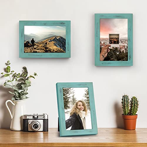 Emfogo 4x6 Picture Frame, Pack of 2 Photo Frame with Real Glass, Solid Wood Rustic Picture Frames 4x6 Display for Wall Decor (Vintage Teal) - color: Vintage Teal, size: 4x6 inch