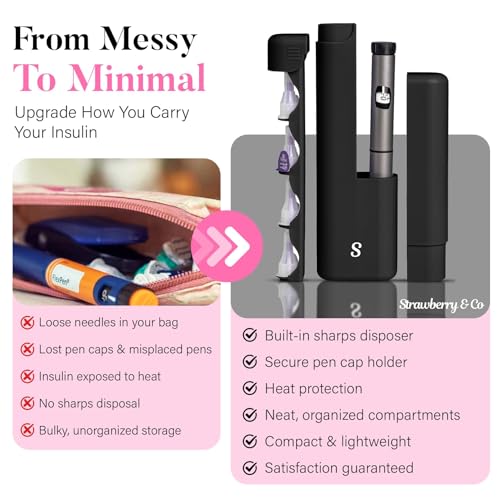 STRAWBERRY & CO Insulin Cooler Travel Case - Built-in Sharps Dispenser & Temperature-Control Organizer (Black) - color: Black