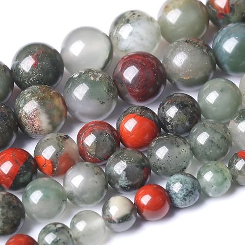 10MM Natural African Bloodstone Gemstone Round Beads Loose Spacer Stone Beads for Jewelry Making 72pcs 2 Strands 32" - color: African Bloodstone, size: 10mm