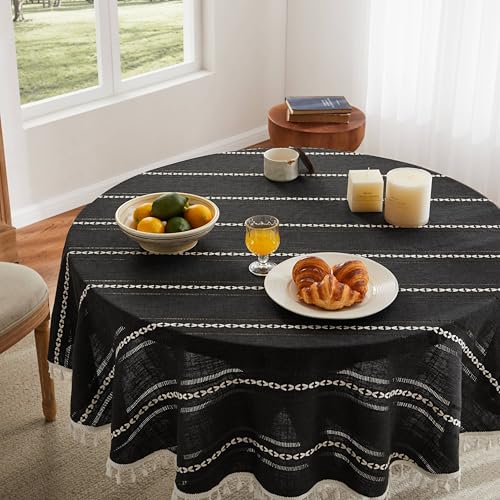 ZeeMart Hemstitched Striped Boho Table Cloth, 54 Inch Round Black - color: Black, size: 54" (Round)