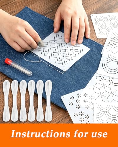 eZAKKA Sashiko Embroidery Kit 30 Patterns, 9 Needles &6 Threads for Mending - color: White Sashiko Full Kit(45Pcs)