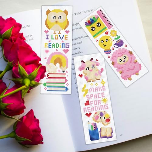 ORIGACH 6 Set Cartoon Animal & Reading Elements Cross Stitch Bookmark Kit - style: Cartoon Animal & Reading Elements