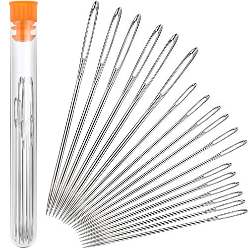 Outus 18 Pcs Large-Eye Needles Steel Yarn Knitting Needle, 3 Size with Case
