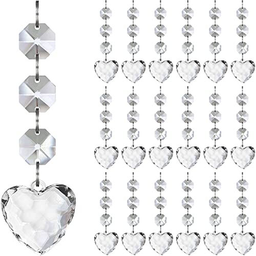Jishi 30pk Crystal Heart Ornaments for Christmas Tree Decorations, Acrylic Hanging Crystals for Centerpieces Valentines Day Decor, Clear Plastic Heart Prism Drop Pendant Suncatcher Chandelier Crystals - style: Heart