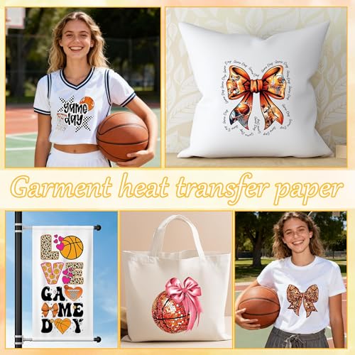Basketball Bow DTF Transfers Ready to Press, Iron on Decals for T-Shirts - color: Basketball072