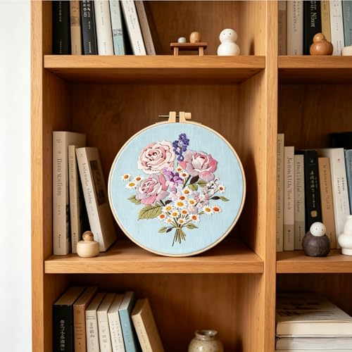 Silentsea Embroidery Kit, Floral and Nature Designs, 3-Pack with Hoops, Needlework Pattern Set (Flower-2) - color: flower-2