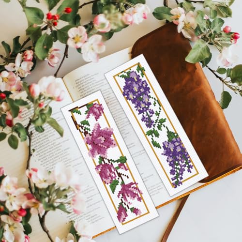 BEUNITONE 6 Pcs Flower Cross Stitch Bookmarks Kit for Adults Beginner DIY Stamped Embroidery Bookmark Kit with Instructions Cute Stamped Embroidery Bookmark for Book Lovers Handmade Gift 8''x2.4'' - style: Falling Flowers