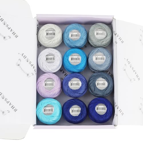 Rhapsody Pearl Cotton Thread Size 8 Crochet Thread Perle 12 Balls Egyptian Cotton Mercerized Hand Knitting, Embroidery, Sashiko, Cross-Stitch, Sewing, Needlepoint, DIY, Quilting (Set Persian Jewel) - color: SET Persian Jewel