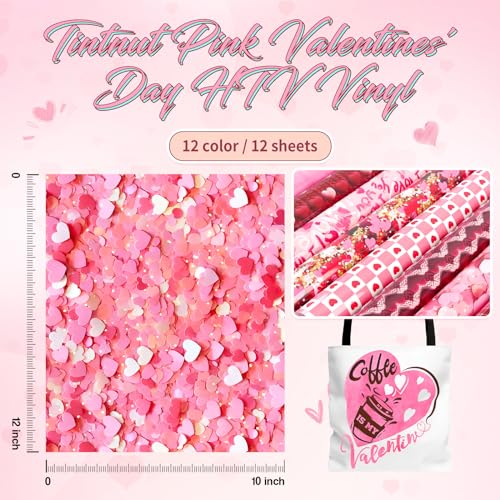 Tintnut Pink Hearts Heat Transfer Vinyl,12 Pcs 12×10in Iron on Vinyl - color: Pink-12