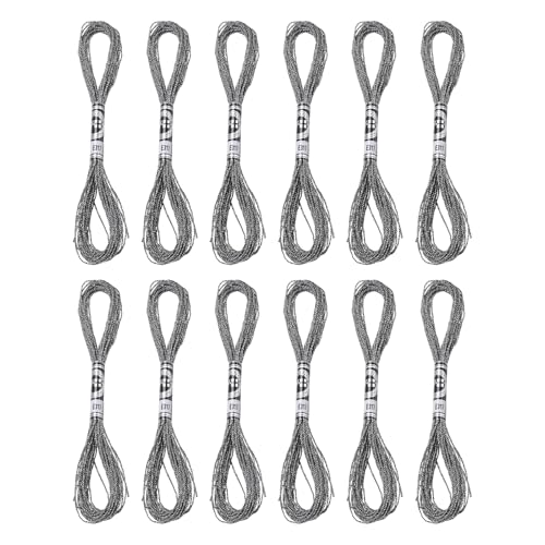 PATIKIL 12 Skeins Embroidery Floss, Metallic Embroidery Thread Nylon Threads Bracelets String for Cross-Stitch Hand Embroidery, Gray - color: Gray