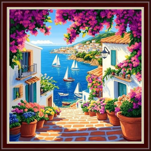 Funchey Counted Cross Stitch Kits for Adults Needlepoint Kits Unprinted Cross Stitching Embroidery Kit 11CT Cross Stitch Supplies&Seaside Scenery 18x18 inch - color: DIYCrafts01