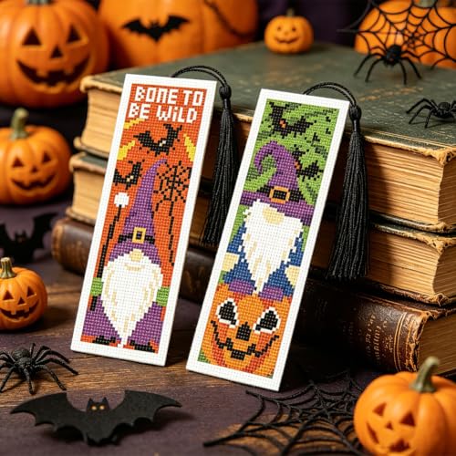 ACRNIGHEET 6PCS Cross Stitch Bookmark Kit (Halloween Dwarf Pattern) - style: Halloween Dwarf Patterns