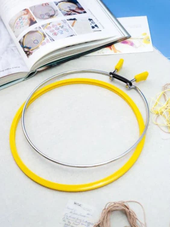 Nurge Metal Embroidery Hoops - Premium Spring Tension Embroidery Hoop for Cross Stitch - Durable Ring with Quick Release Safety Clip - Ideal for Crafters,Beginners & Professionals - Yellow - Size Mix - color: Yellow, size: Mix Sizes