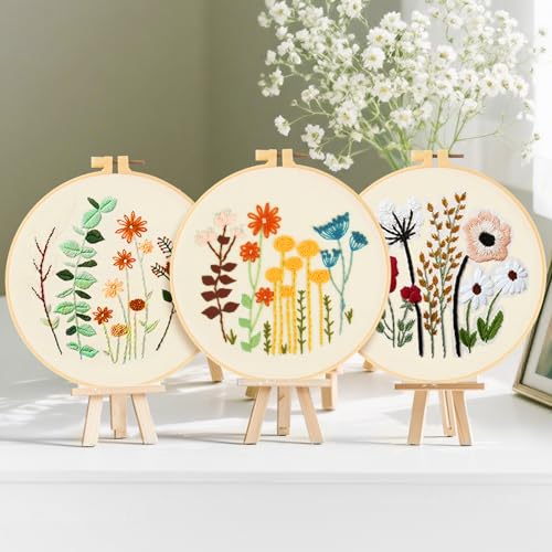 RAINFLOW 3 Pack Embroidery Kit for Beginners - Stamped Cross Stitch Kits