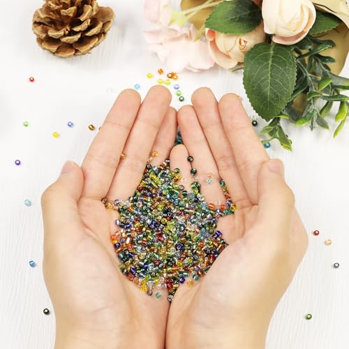 Size 3mm Glass Seed Beads About 6800pcs in Storage Box, 8/0 Small Craft Seed Beads for Bracelet,Earring,Jewelry Making (280Pcs Per Color, 24 Colors) - color: 24-b
