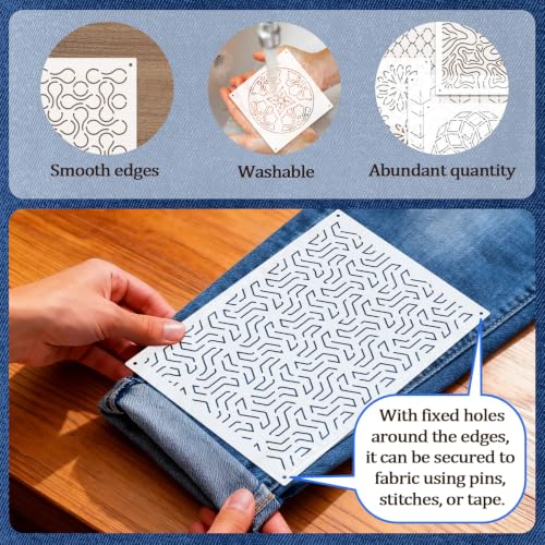 50 Pcs Sashiko Stencil Kit, Plastic Texture Template Pattern - color: Needle and Pen-Color2
