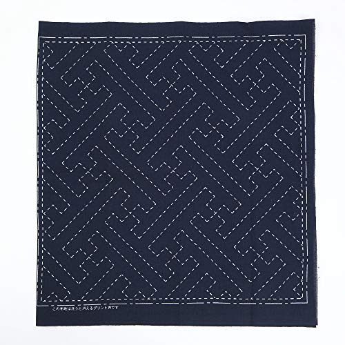 Sashiko kit, Yokota Sashiko Thread and Template Yume Fukin with Original English Manual, Fabric, Japanese Textile (White Thread/Navy Dishcloth 3) - color: White Thread / Navy Dishcloth 3